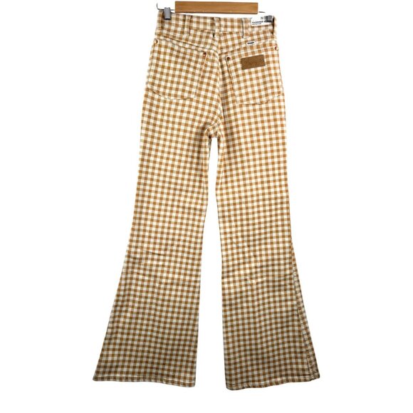 Wrangler Wanderer 622 gingham high waist flare jeans sz tan 26x32 - Picture 3 of 10